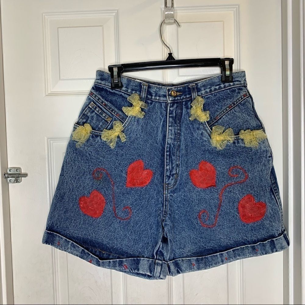 Bill Blass High Waisted Hand Painted Denim Shorts